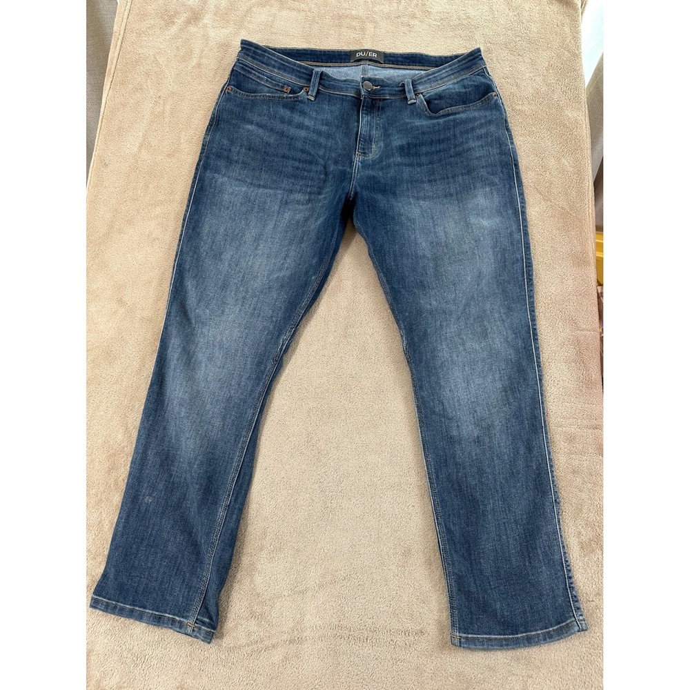 DU/ER Performance Denim Relaxed Fit Mens‎ 38x30 Blue Jeans Coolmax Stretch EUC
